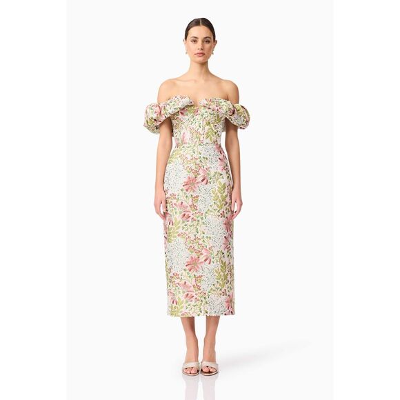 ELLIATT Calaantha Off The Shoulder Midi Dress Floral Wedding Guest size S NWT - Picture 3 of 8